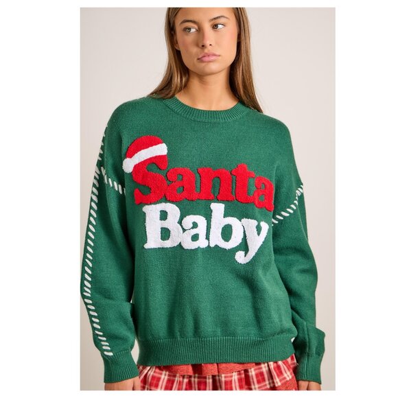 Premium Boutique SANTA BABY Green Christmas Holiday Knit Sweater Puff Design NEW - Picture 8 of 8